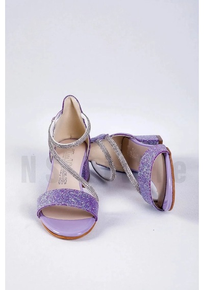 Nese Shoes Kız Çocuk Taşlı Bilekten Cırtlı Abiye Ayakkabı, Kız Çocuk Topuklu Ayakkabı Mor
