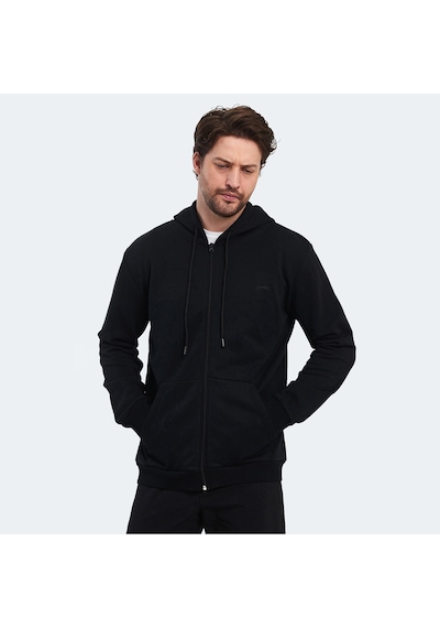 Slazenger KLARA I Erkek Fermuarlı Kapüşonlu Cepli Siyah Sweatshirt