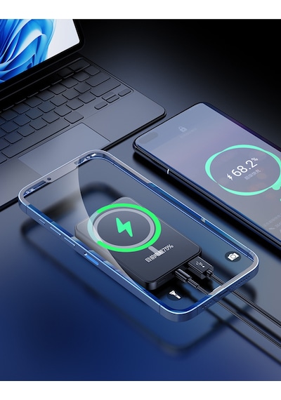 Magsafe 10.000 Mah 15w Kablosuz Şarj Powerbank 1x Usb 1x Type-c Çıkış 22.5w Kablolu Hızlı Şarj Siyah