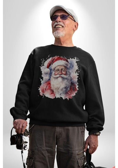 Mutlu Noel Baba Yeni Yıl Tasarımı Unisex Siyah Baskılı Sweatshirt Siyah