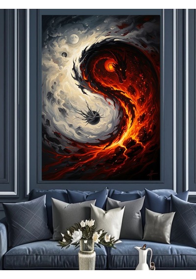Ahşap Tablo Ateş Ve Buz Yin Yang Siyah-beyaz Tablolar