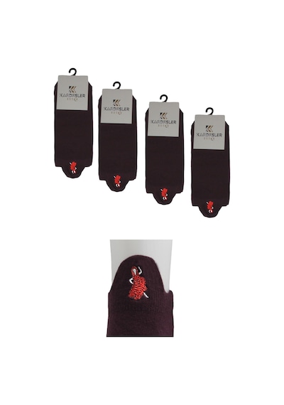 Kardeşler Çorap Kadın Bordo Renkli Nakışlı Pamuklu Patik Çorap 4'lü Paket Bordo - 577402565 Bordo