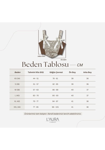 L'aura Corset Krem Ve Kahverengi Desenli Çift Taraflı Bayan Korse