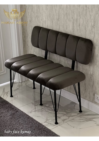 By Hakan Aşkın Siyah Metal Ayaklı Metal Alt Kasalı Line Style New 2024 Sırtlı Bench & Bank Koyu Füme Füme Bbf