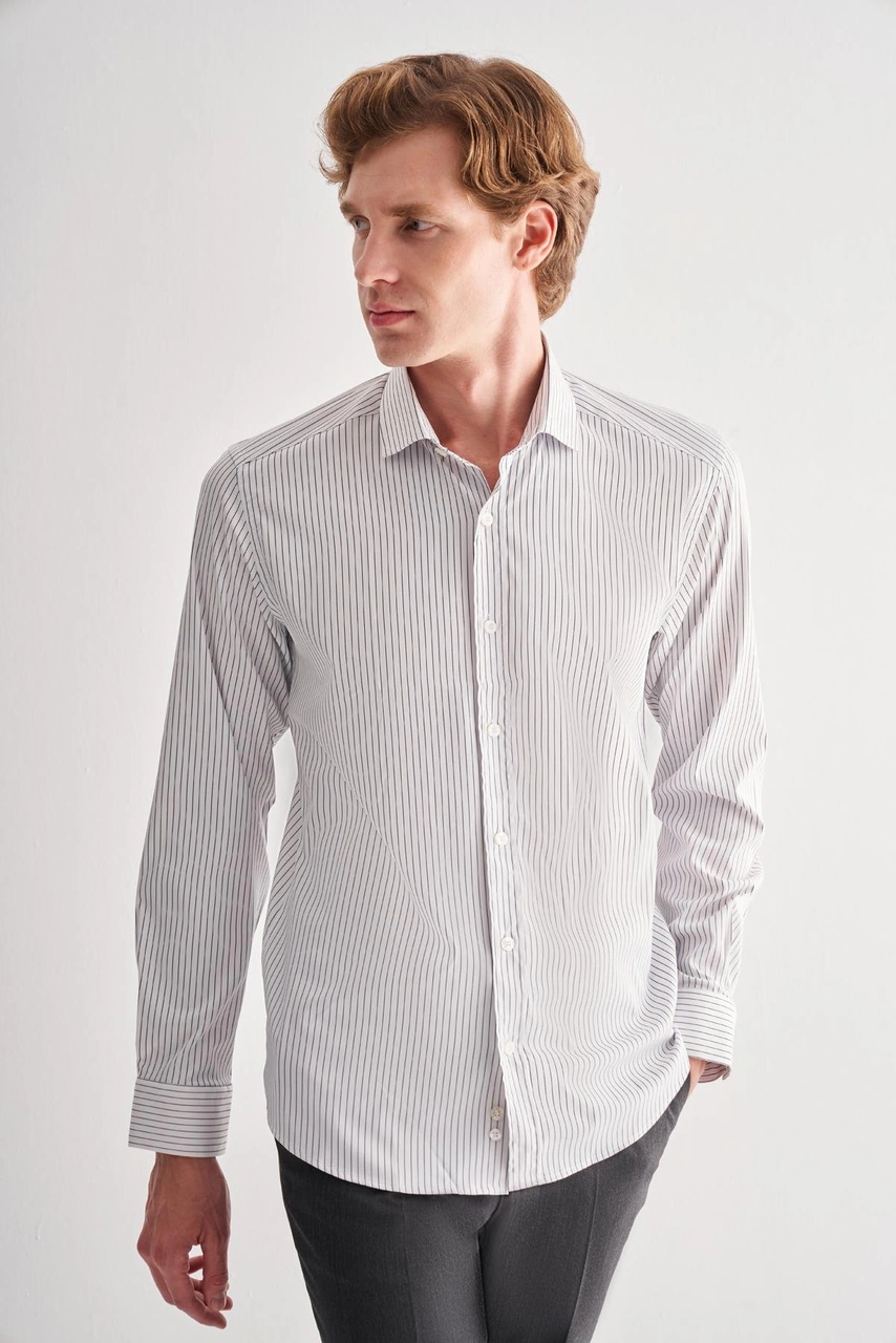İmza Beyaz Yarım İtalyan Yaka Uzun Kol Cepsiz Slim Fit Cls Gömlek 1004255174 Beyaz