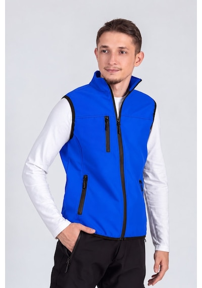 Vatan Tekstil Dik Yaka Slim Fit 3 Cepli Softshell Erkek Yelek Su İtici Kumaş Saks Mavisi