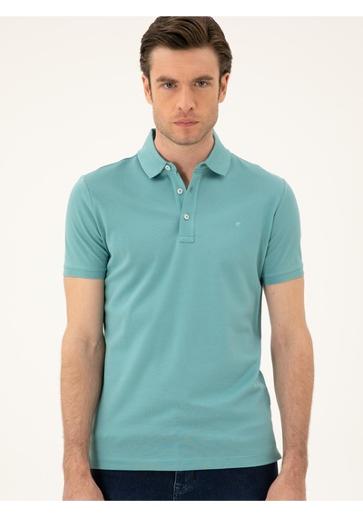 Mint Melanj Slim Fit Polo Yaka Merserize T-shirt Yeşil