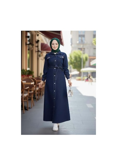 Hb Harma Time Butik Kadın Boncuk İşlemeli Düğmeli Kuşaklı Lacivert Kot Elbise Lacivert Lacivert Hb Harma Time Butik Kadın Boncuk İşlemeli Düğmeli Kuşaklı Lacivert Kot Elbise Lacivert Lacivert