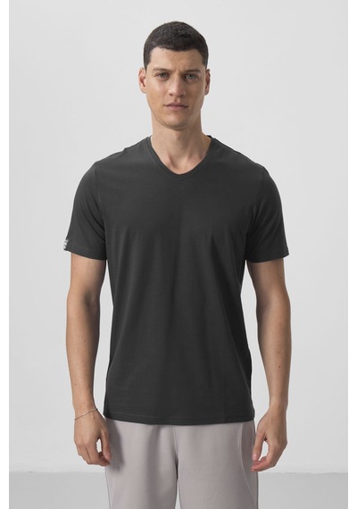 Tommylife Antrasit Basic Kısa Kol Standart Kalıp V Yaka Erkek T-shirt - 87912 Antrasit
