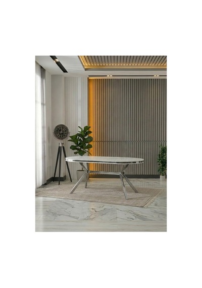 Zae Mdf Yemek Masası 90x170 Cm Beyaz Mermer/nikel Beyaz Mermer/nikel