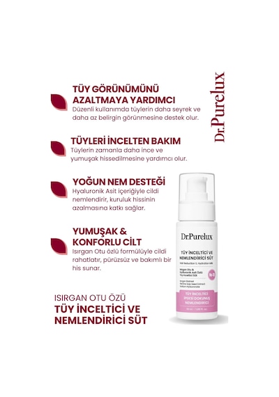 Tüy Azaltıcı, Tüy Inceltici Ve Nemlendirici Süt Isırgan Otu & Hyaluronik Asit Özlü 50ml