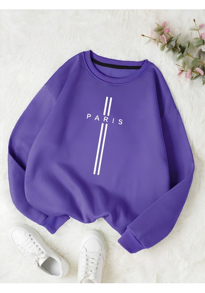 Startmore Mor Unisex Kadın/erkek Paris Özel Renkli Oversize Bisiklet Yaka Pamuklu