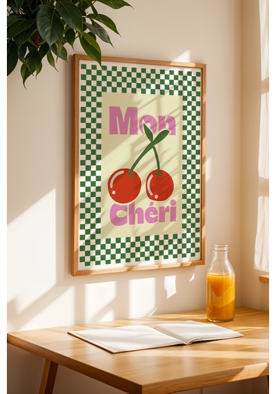 Mon Cheri Eğlenceli Dekoratif Poster Tablo Ahşap Çerçeveli