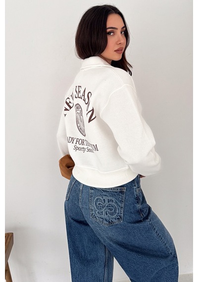 Noa & Noa Kadın Baskılı Oversize Sweatshirt Sporty Season 1992 Beyaz