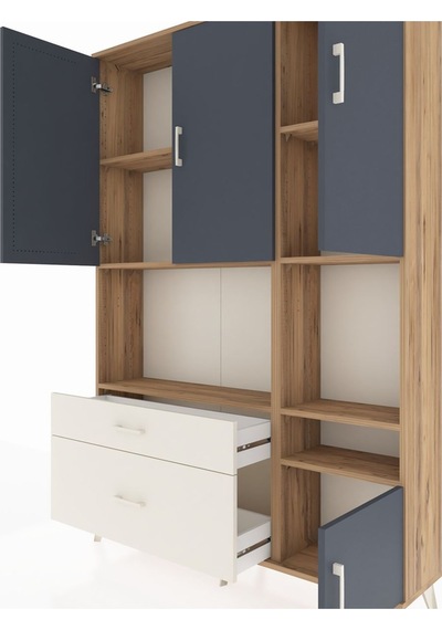 Arges Dolap 7 Raflı 2 Çekmeceli 4 Kapaklı 132x30x195 Çam-antr... Çam