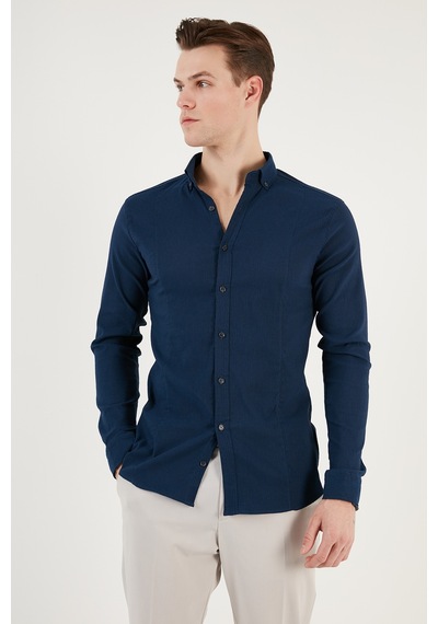 Buratti Düğmeli Yaka Pamuklu Erkek Gömlek Cf21S113008 Lacivert