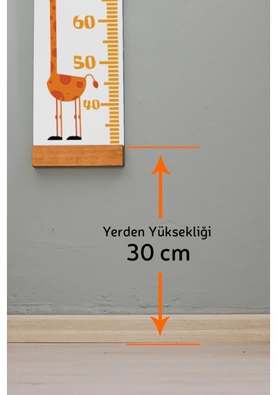 Zürafa Arkadaşım Boy Ölçme Cetveli - Asılabilir Boy Ölçer - Duvara Monte Bebek Boy Ölçer Çok Renkli
