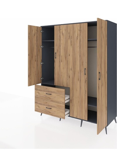 Kronos Gardrop 4 Raflı 2 Çekmeceli 2 Askılı 176x59x221 Antrasit-çam Çam Kronos Gardrop 4 Raflı 2 Çekmeceli 2 Askılı 176x59x221 Antrasit-çam Çam