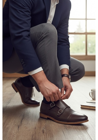 Enoch Erkek Siyah Hakiki Deri Klasik Ayakkabı Çift Tokalı Monk Strap Tasarımlı Ve Mikro Dokulu Panelli Model Kahverengi Enoch Erkek Siyah Hakiki Deri Klasik Ayakkabı Çift Tokalı Monk Strap Tasarımlı Ve Mikro Dokulu Panelli Model Kahverengi