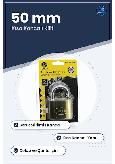 Sarı Asma Kilit 50 Mm Kısa Kancalı Sertleştirilmiş Dolap Ve Çanta