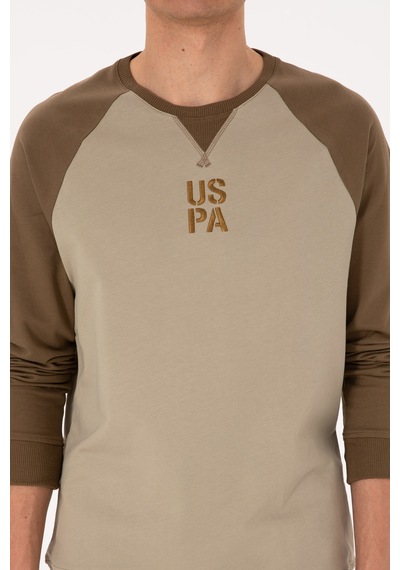 U.S. Polo Assn. Erkek Bisiklet Yaka Regular Fit Haki İnce Sweatshirt 50315420-VR027