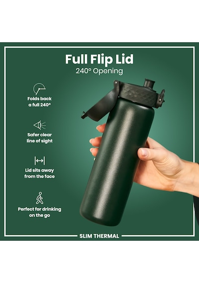 Ion8 - İnce Su Termosu - Koyu Yeşil - 500 Ml - Sızdırmaz Haki