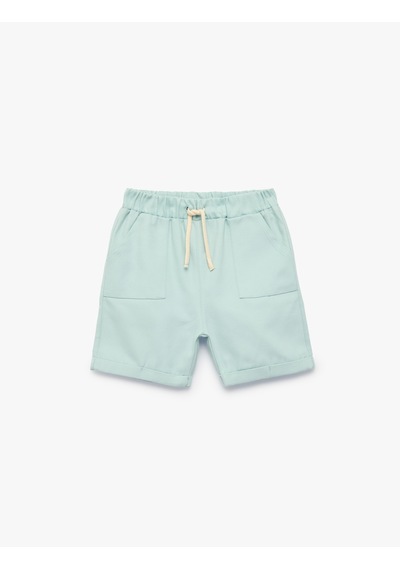 Koton Pamuklu Cepli Duble Paça Beli Bağcıklı Gabardin Şort Mavi 6smb40026tw
