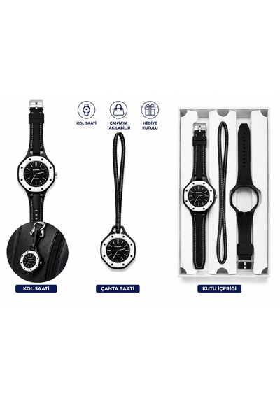 Duostyle 2'si 1 Arada Analog Kol Saati Ve Çanta Saati Silikon Kordonlu Unisex Siyah