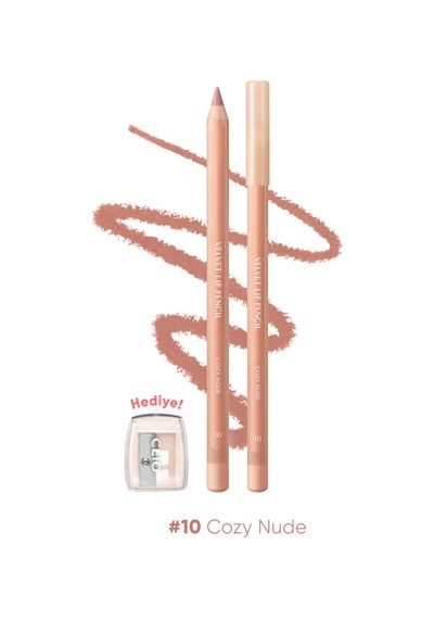 Kremsi Formüle Sahip Dudak Kalemi Ve Kalemtıraş Seti Clıo Velvet Lip Pencil Set 10 Cozy Nude