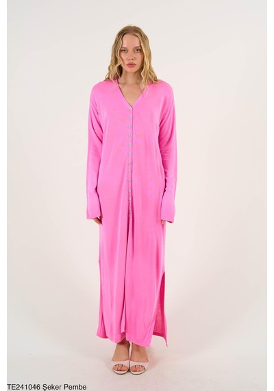 Butik Belvita Düz Düğmeli Elbise Pembe
