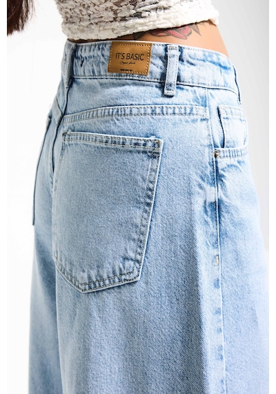 Itsbasic Kadın Ice 4s6-3 Elephant Leg Süper Bol %100 Koton Denim Jean Ice Kot