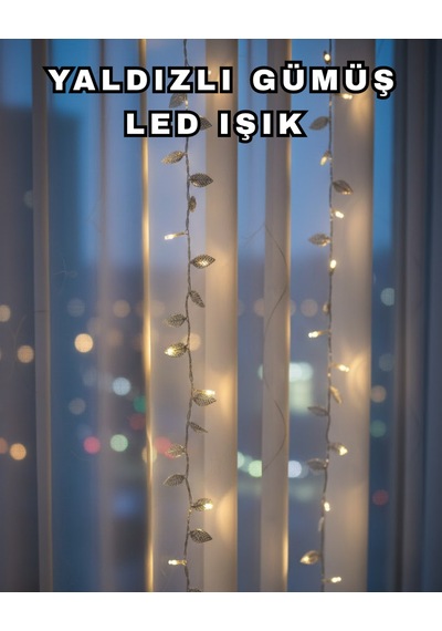 Gümüş Yaprak Tasarımlı Led Işık Pilli Ev Ve Vitrin Dekoru