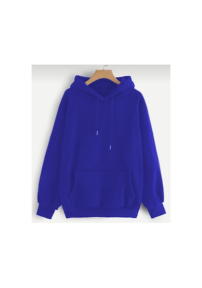 Blackjack Giyim Unisex Düz Siyah Kapüşonlu Sweatshirt Saksmavi1