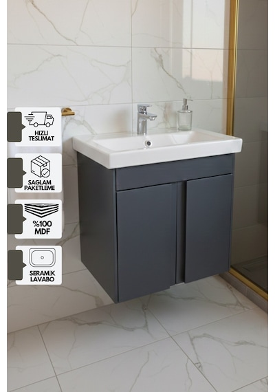Magma 50 Cm, Lavabolu Alt Banyo Dolabı, Kapaklı Banyo Alt Dolabı, Seramik Lavabo Dahil Antrasit Mdf Antrasit Magma 50 Cm, Lavabolu Alt Banyo Dolabı, Kapaklı Banyo Alt Dolabı, Seramik Lavabo Dahil Antrasit Mdf Antrasit