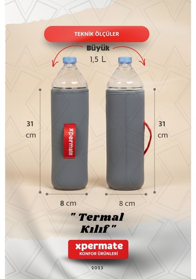 Xpermate Termal İçecek Kılıfı Sıcak & Soğuk Tutan Su Termal Kılıf 1,5l Gri