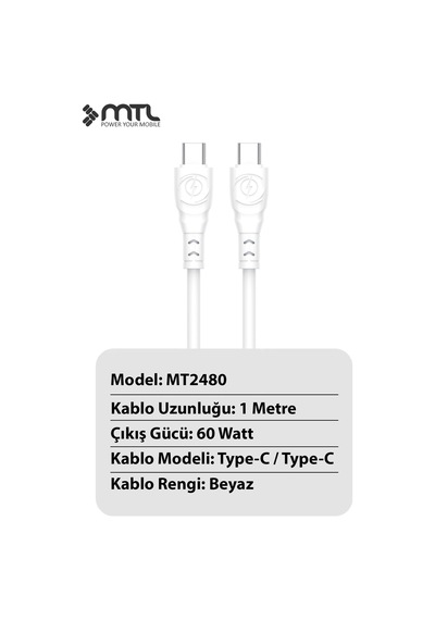 60w Type-c To Type-c Hızlı Extra Yumuşak Dayanıklı Şarj Ve Data Kablosu Mt2480