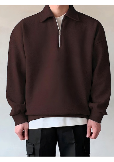 Genius Store Genıus Store Erkek Polo Yaka Oversize Sweatshirt Yarım Fermuar Sweatshirt Oversıze-sweatshırt Kahverengi Genius Store Genıus Store Erkek Polo Yaka Oversize Sweatshirt Yarım Fermuar Sweatshirt Oversıze-sweatshırt Kahverengi
