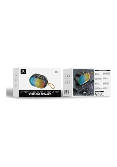 Lenyes S212 Su Geçirmez Rgb Işıklı Askılı Taşınabilir Kablosuz Bluetooth Hoparlör V5.3 Siyah