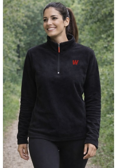 Walke Premium Kadın Yarım Fermuarlı Outdoor Spor Polar Ceket Siyah