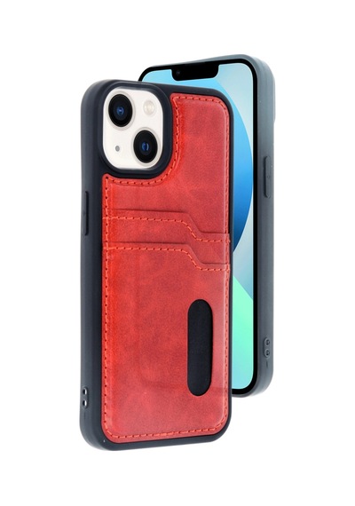 Apple İphone 14 Kılıf Sara Kartvizitli Deri Kılıf - Kırmızı 0.2M-Çok Renkli