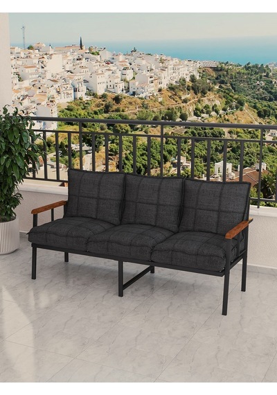 Modern Balkon, Bahçe, Cafe, Metal Koltuk, Kanepe Üçlü - Antrasit Antrasit