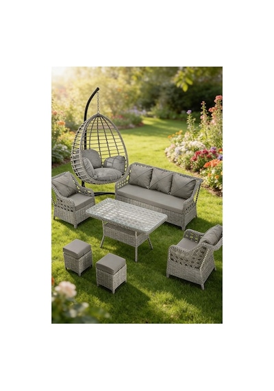 Dora Garden Home Ecem 7 Kişilik Rattan Bahçe Mobilyasi-tek Kişilik Salıncak Seti - Açık Gri Siyah Çizgili Dora Garden Home Ecem 7 Kişilik Rattan Bahçe Mobilyasi-tek Kişilik Salıncak Seti - Açık Gri Siyah Çizgili