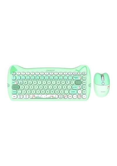 Everest Km-6285 Catty Mını Renkli Tuşlu Yeşil 2.4 Ghz + Bt Kablosuz Q Multimedia Klavye + Mouse Set Lazer