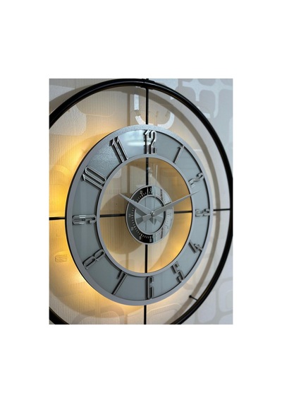 Pey Aksesuar Metal Camlı Duvar Saati 60x80 Cm Büyük Boy Işıklı Gerçek Cam Siyah-şeffaf-beyaz-gümüş M61-siyah-şeffaf-beyaz-gümüş