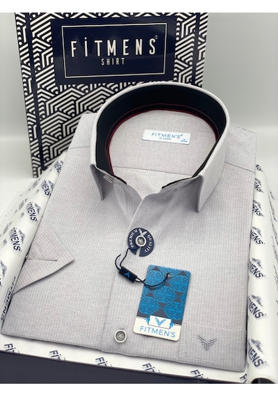 Klasik Kısa Kol Keten Cotton Hediye Kutulu Erkek Gömlek Fs-003624 - Gri-3358