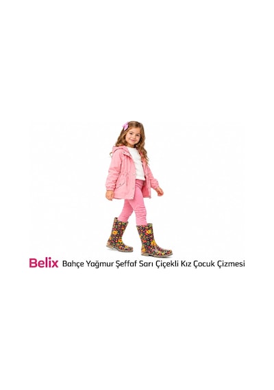 Belix Bahçe Yağmur Şeffaf Sarı Çiçek Desenli Kız Çocuk Çizmesi