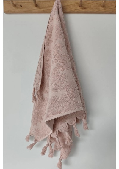 Pudra Rengi Otantik Saçaklı El Havlusu 50x90cm - %100 Pamuk - Yumuşak Ve Su Emici Pudra