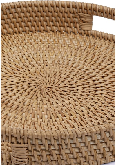 Meander El Yapımı Yuvarlak Küçük Boy Rattan Çok Amaçlı Kulplu Tep