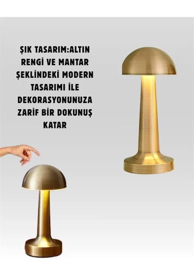 Usb Şarjlı Dokunmatik Led Masa Lambası 3 Renk Modu &amp Dimmer Altın 94580315