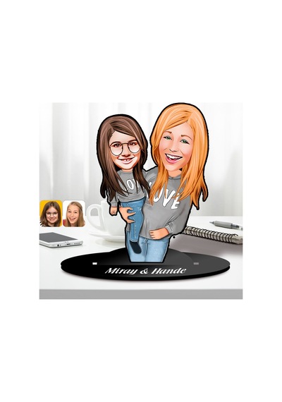 Bk Gift Kişiye Özel Anne-kız Karikatürlü Ahşap Biblo-6, Anneye Hediye, Anneler Günü Hediyeleri Kobitmeyencom30616 Bk Gift